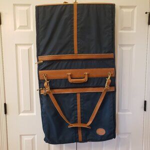 Boyt Leather and Nylon Garment  Bag - Navy w/ leather trim - Vintage - Like New